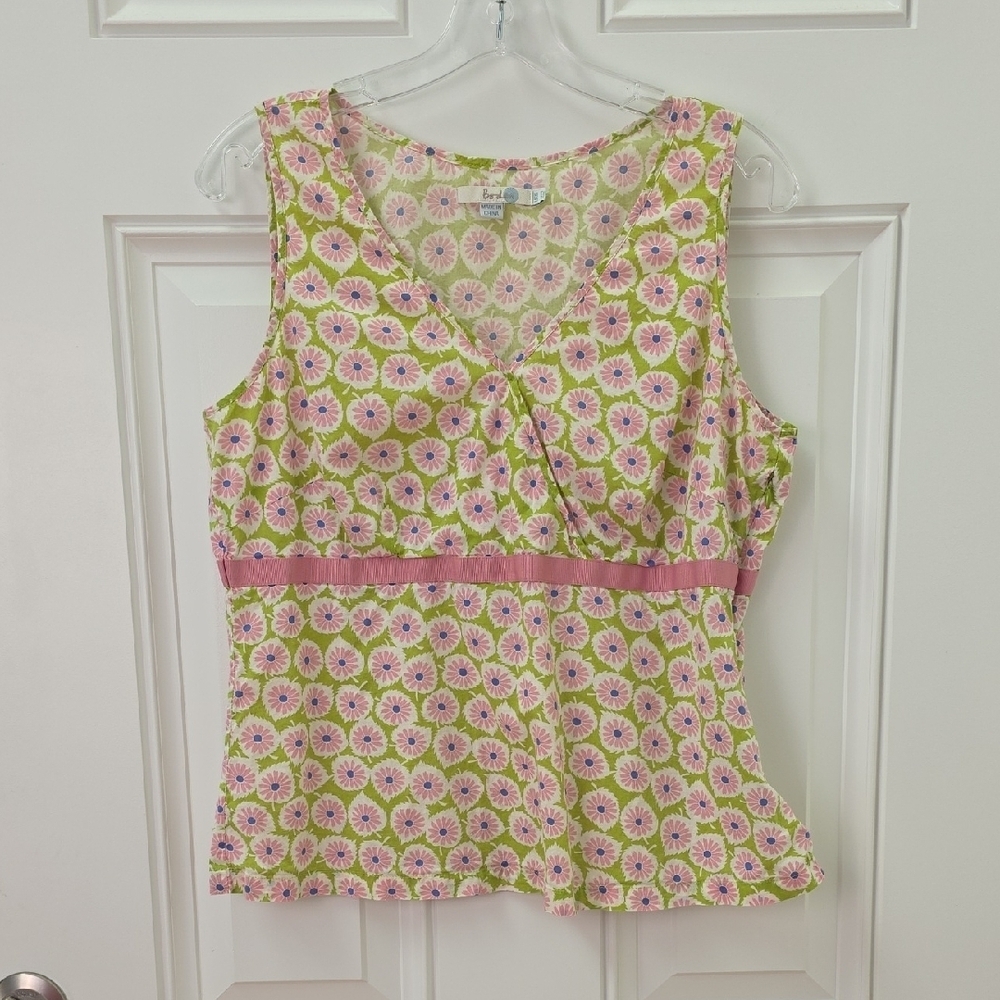 Boden Floral V-Neck Blouse - Pink and Green.  Size 12